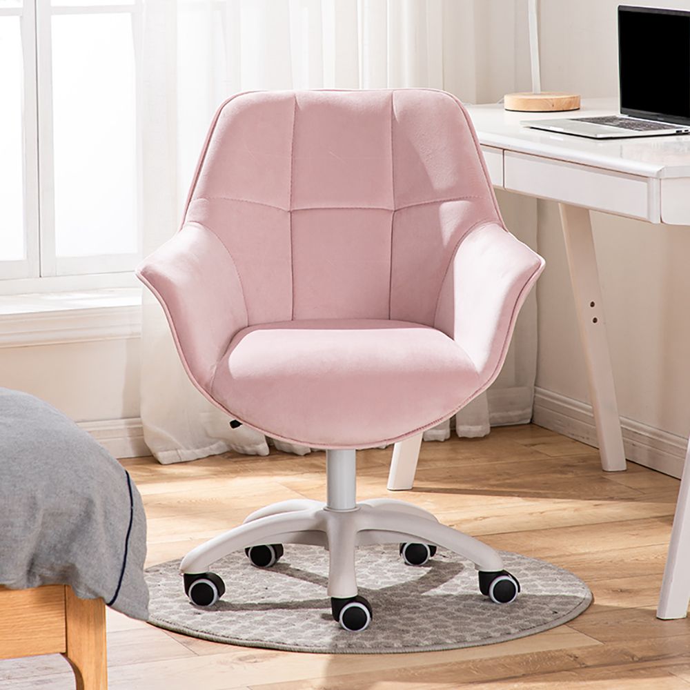 Pink Swivel Office Chair for Desk Upholstered Faux Leather Task Chair ...