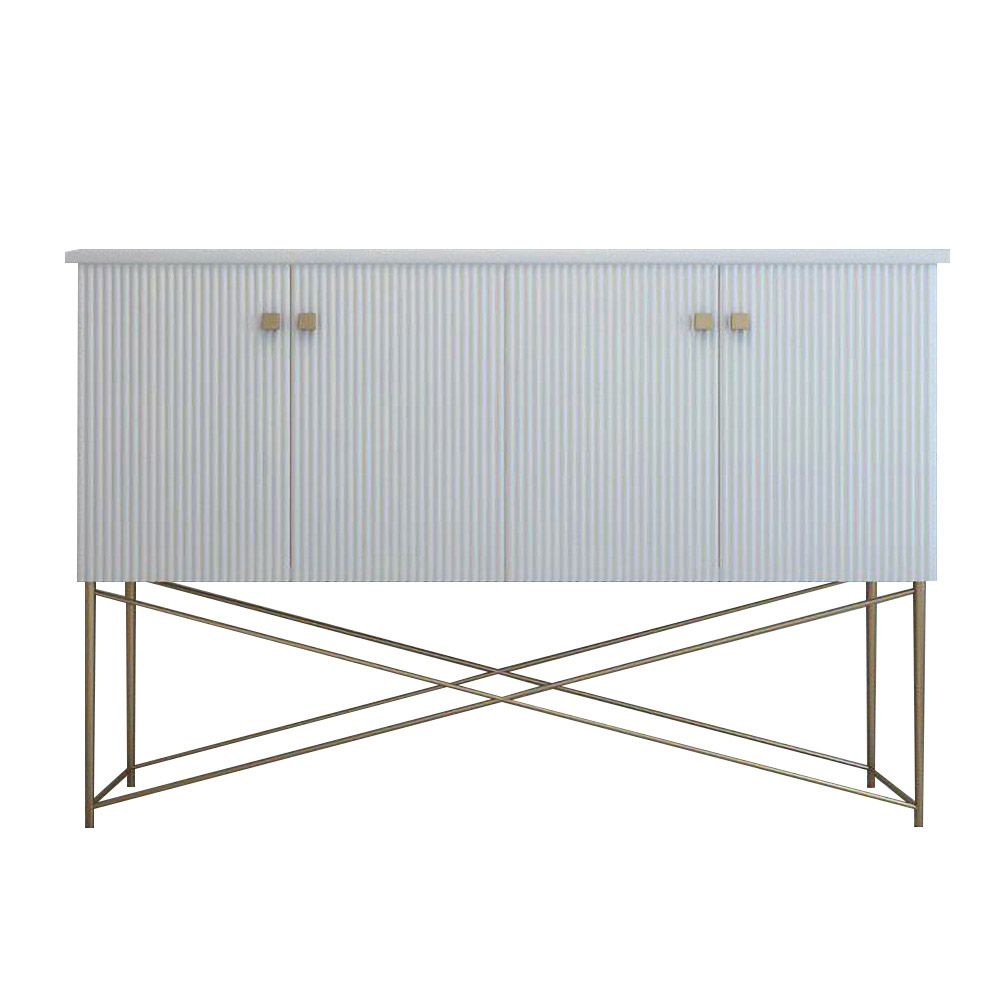 White Bar Accent Tall with Storage 4 Doors Gold Legs