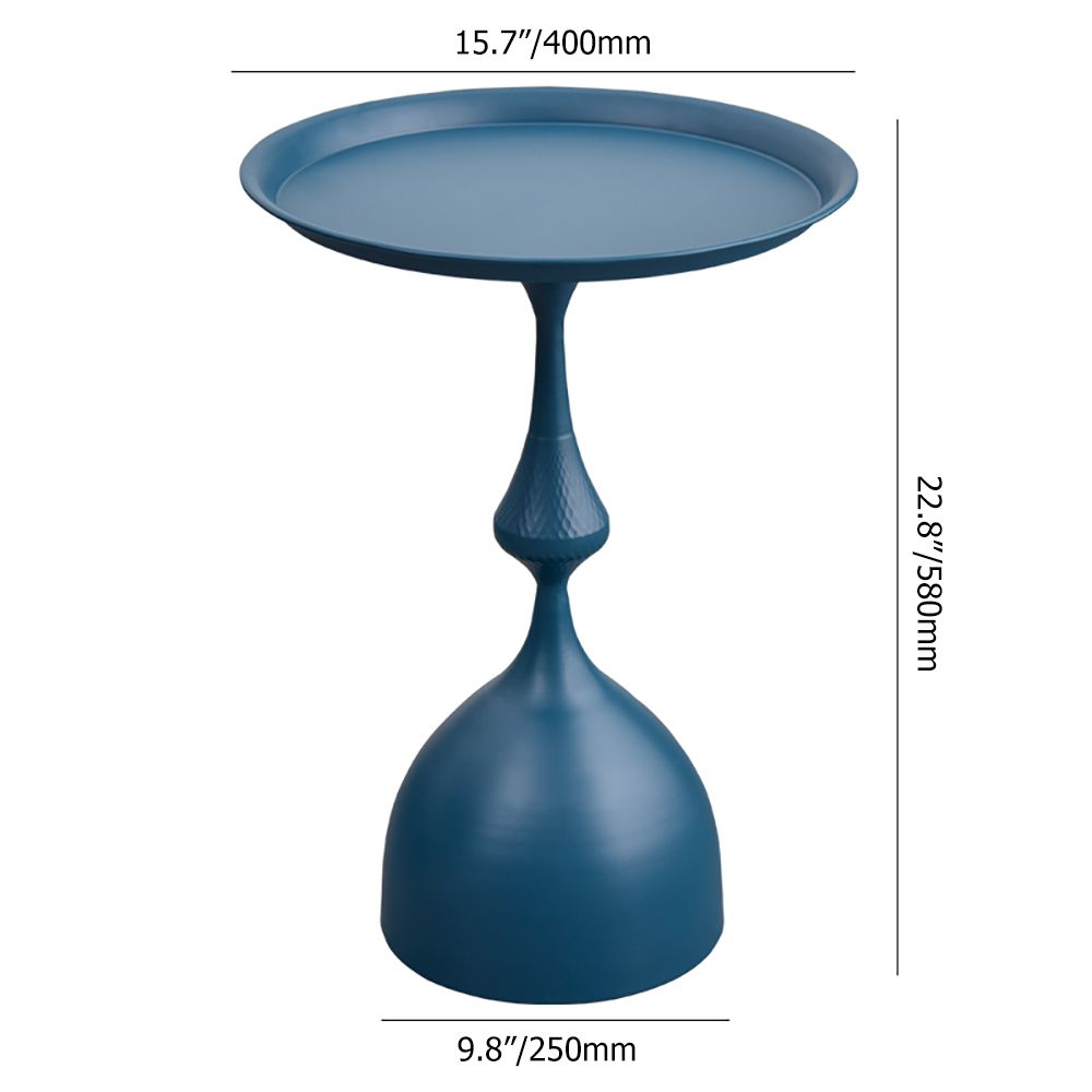 Modern Blue End Table with Tray Top Drop Shape Side Table