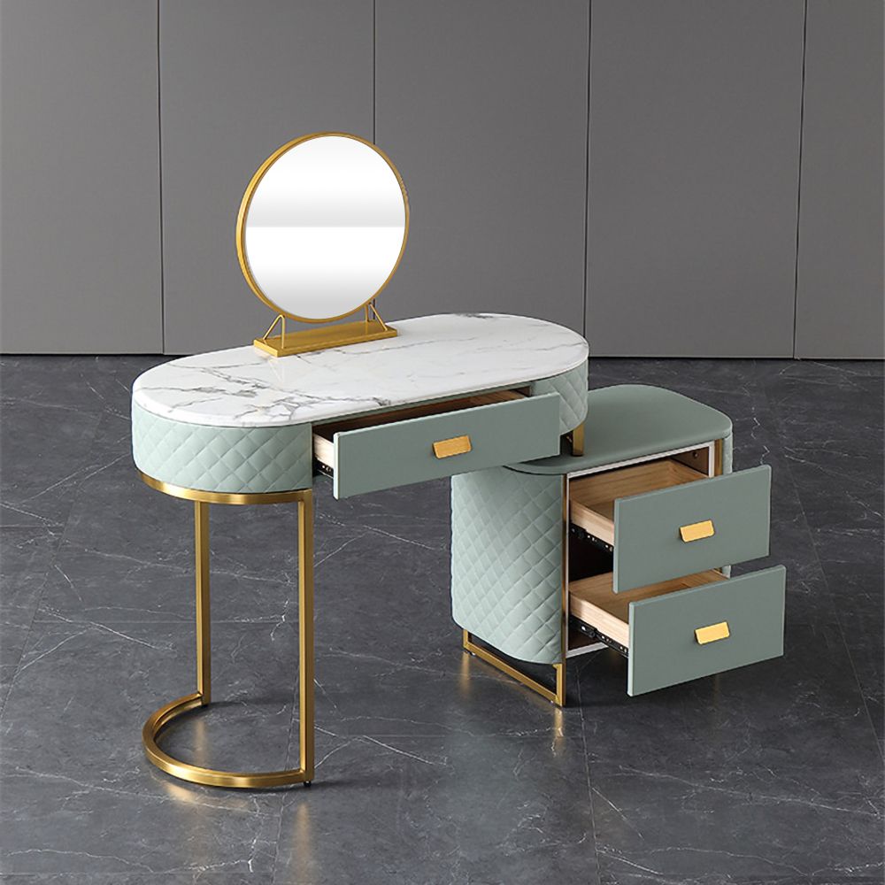 Green Makeup Vanity Set Expandable Dressing Table with Mirror