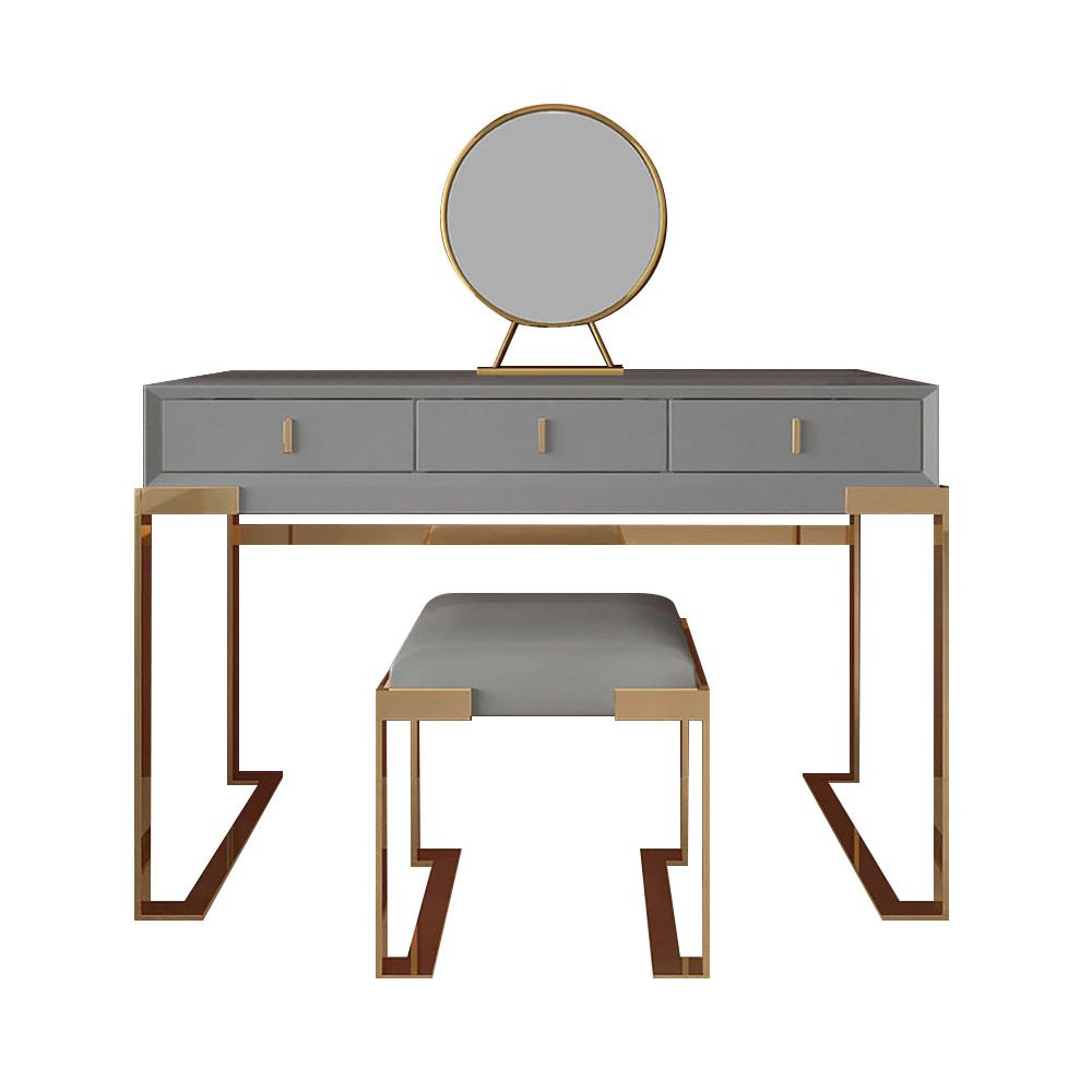 Modern Gray Makeup Vanity Set 3Drawer Dressing Table Stool & Removable