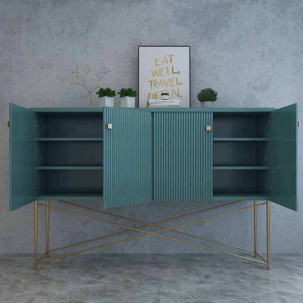 Blue Bar Accent Tall with Storage 4 Doors Gold Legs