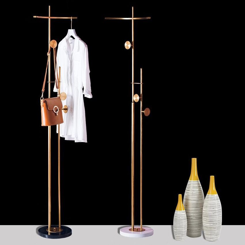 67" SemiMatte Gold Chic Freestanding Coat Rack with Hook and Rail