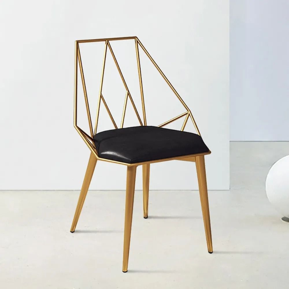 Geometric Dining Chair Black PU Leather Upholstery Gold Metal
