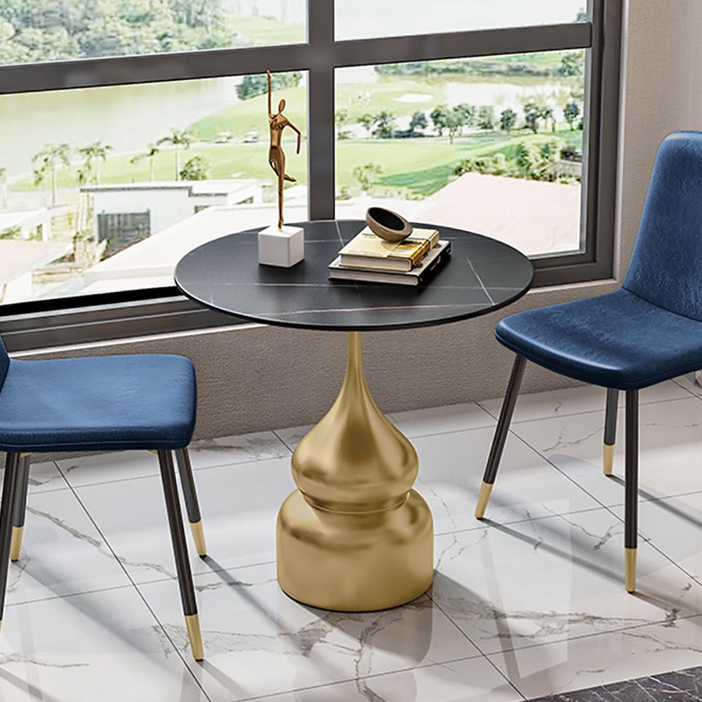 Modern Round Bar Table Stone Top & Metal Base in Gold Pub Table