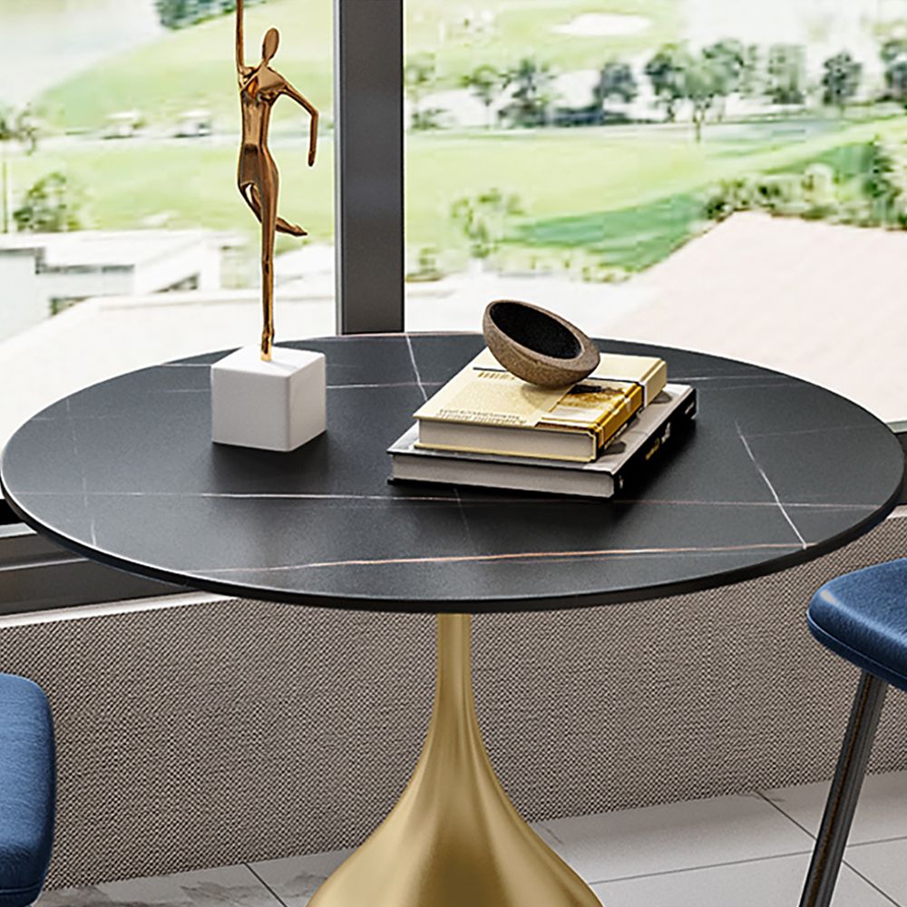 Modern Round Bar Table Stone Top & Metal Base in Gold Pub Table