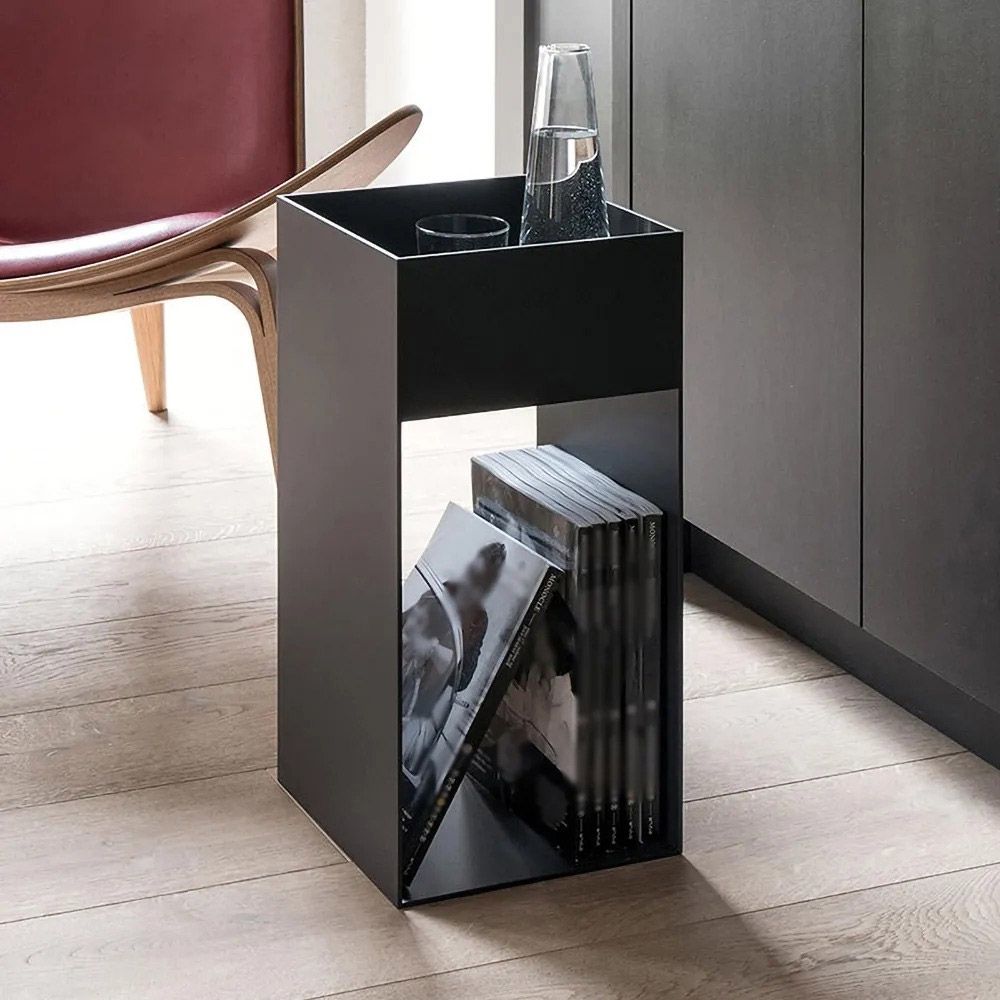 Modern Black Side Table with Storage End Table Metal