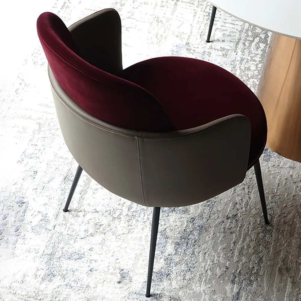 Modern Wine Red Velvet Dining Chair Metal Arm Chair Carbon Steel in Black