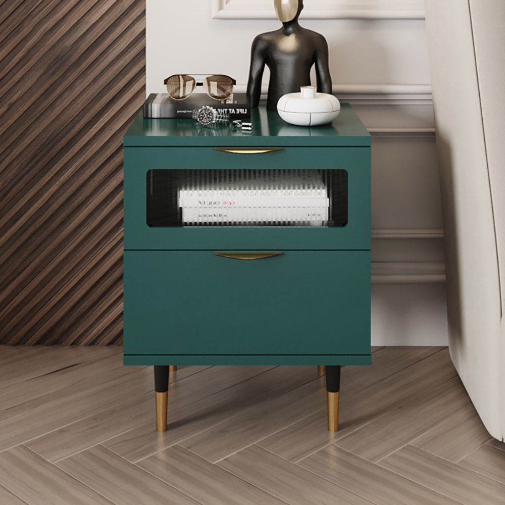 Modern Green Nightstand Nordic Bedside with 2 Drawers in Gold
