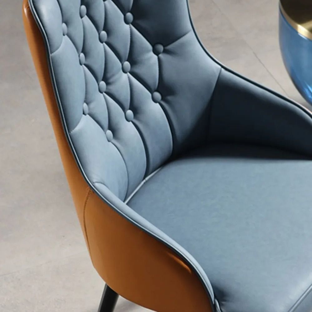 Modern Blue Tufted Dining Chair High Back Upholstered PU Leather Chair