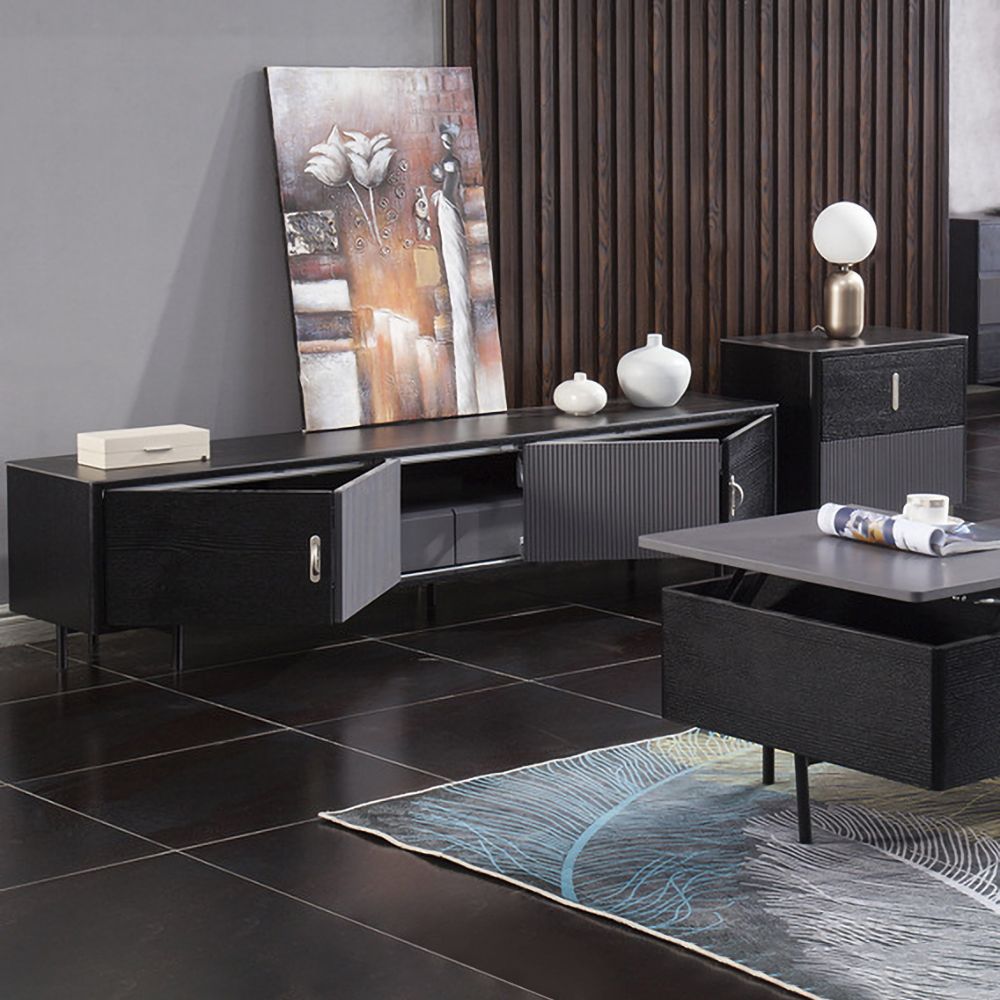 79 „schwarzer TV-Ständer Stone Top Medienkonsole mit Falttüren und