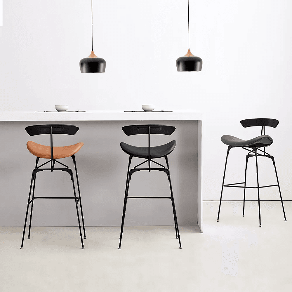 Modern Upholstered 750mm Orange PU Leather Bar Stool with Gold