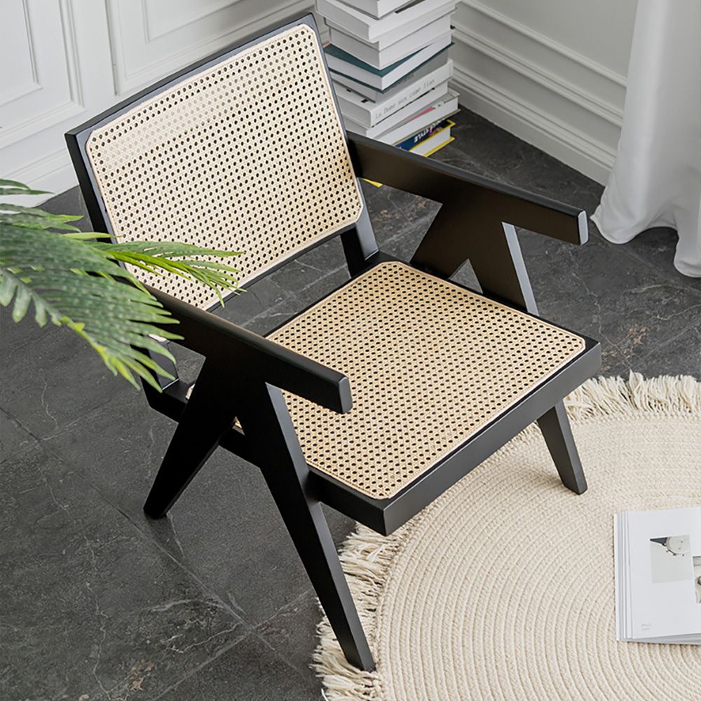 Modern Ash Wood Accent Chair Rattan Accent Chair in Black