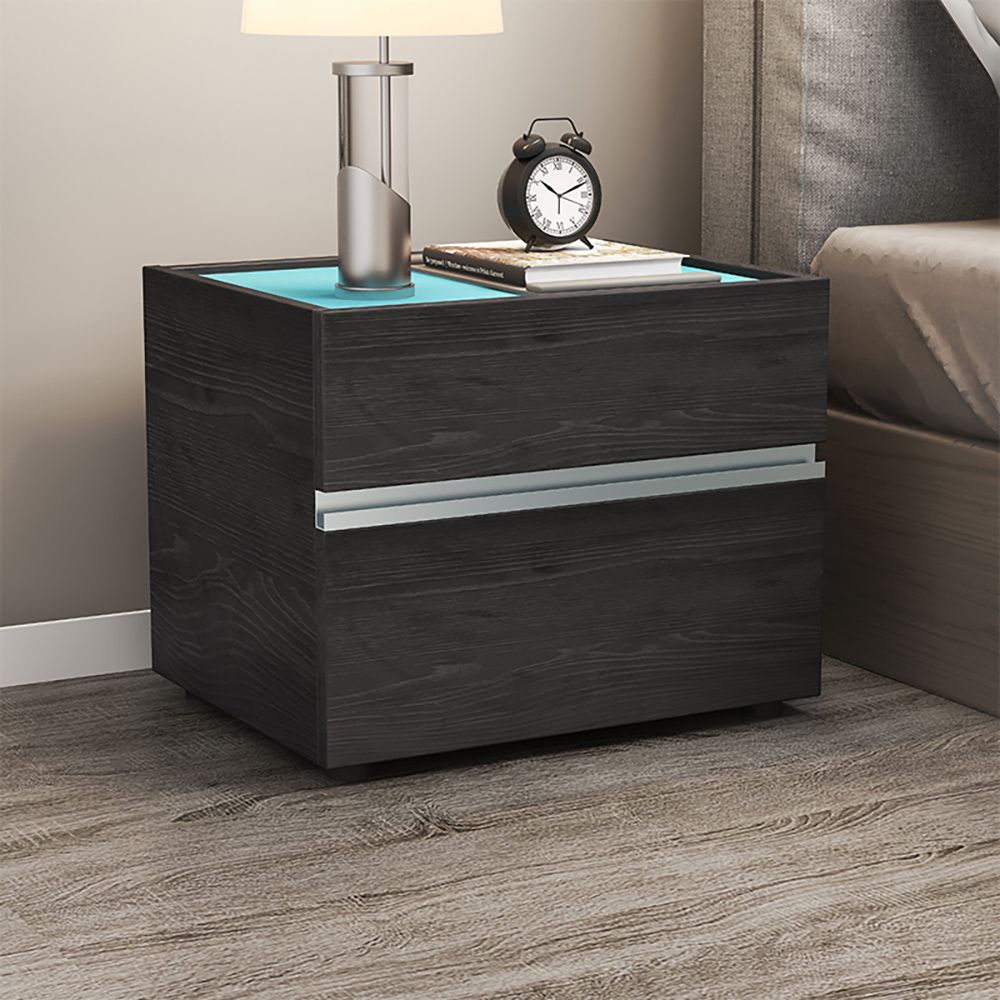 19.7" Minimalist Black Nightstand Bedside Table with 2 Drawers