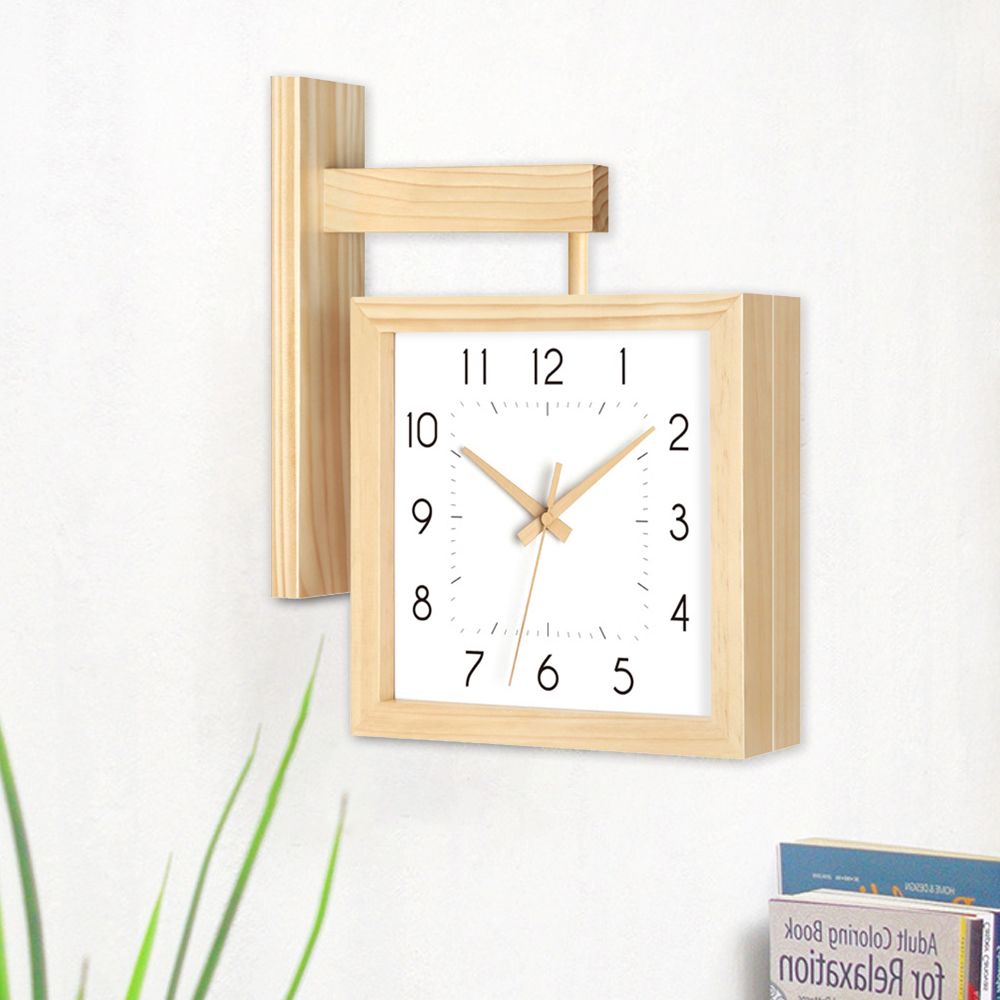 Nordic Square Wall Clock DoubleSided Minimalist Solid Wood Clocks