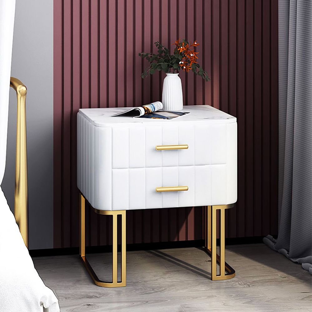 Nordic Nightstand Faux Marble Top Faux Leather Upholstery