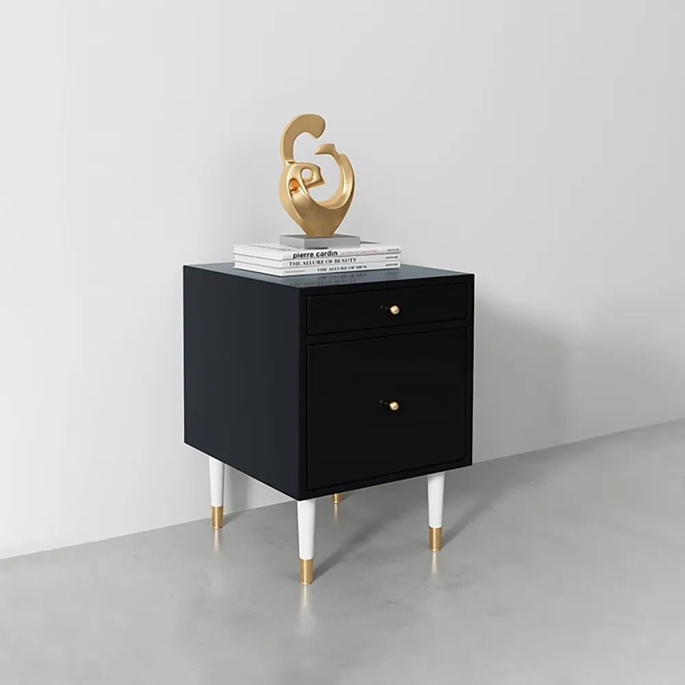 Black Modern Bedroom Nightstand 2Drawer Bedside Table