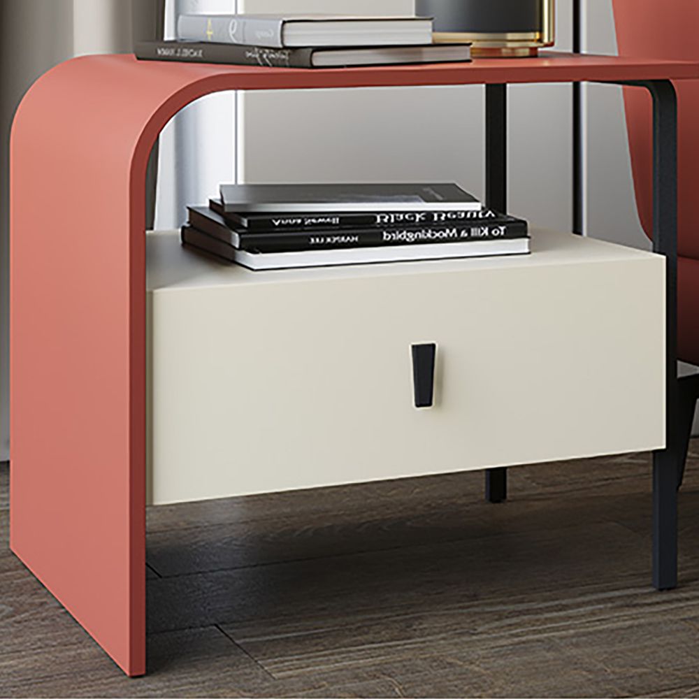 Light Luxury Nightstand Lacquered Curved Tabletop 1Drawer Bedside