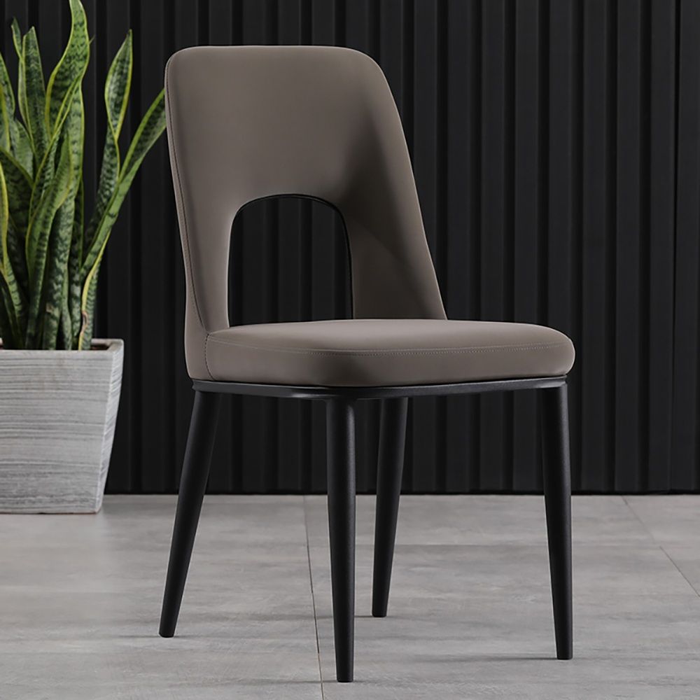 Modern Brown Dining Chair Loop Backrest Armless Chair Carbon Steel in
