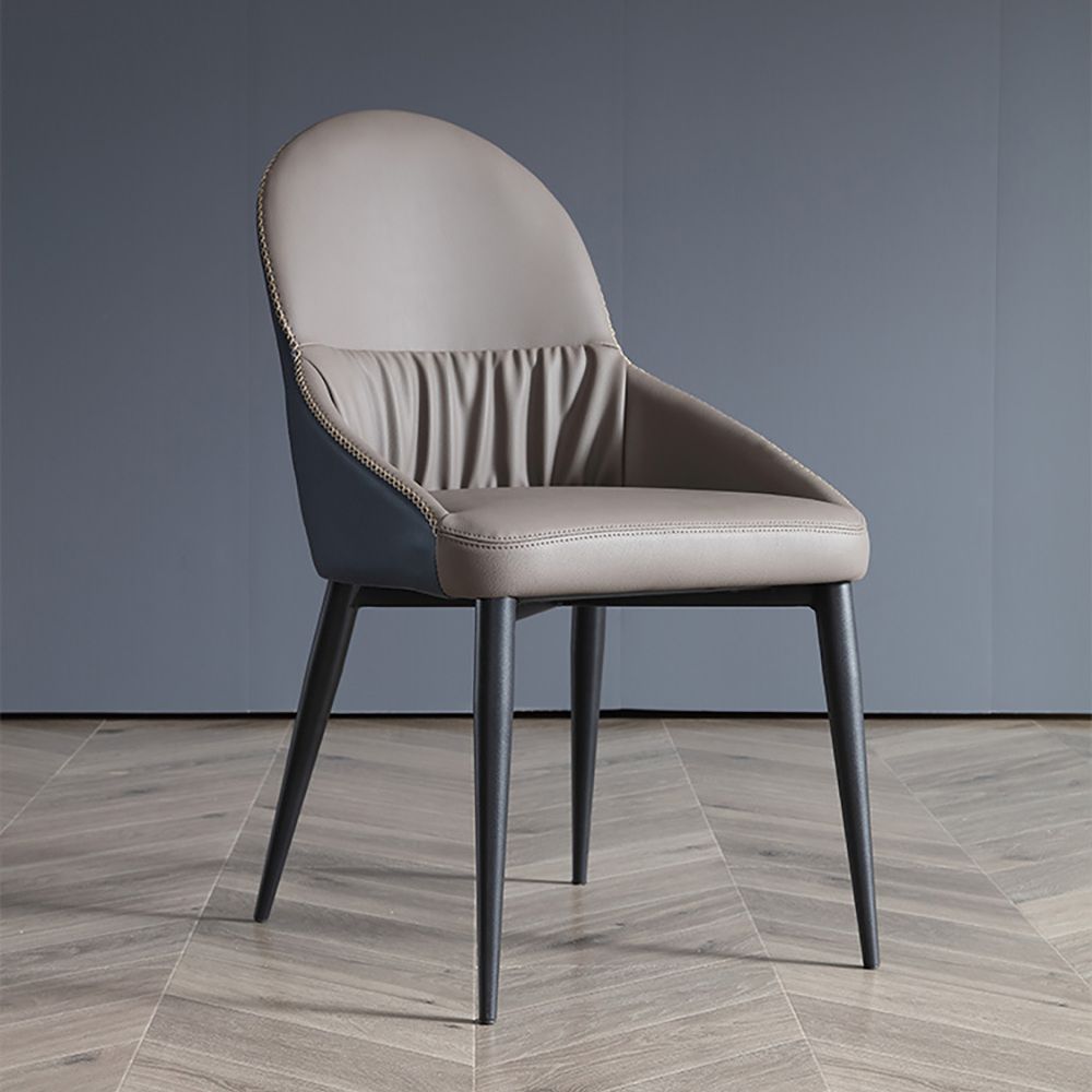 Modern Dining Chair High Back PU Leather Upholstered in Black Carbon Steel Legs Chair