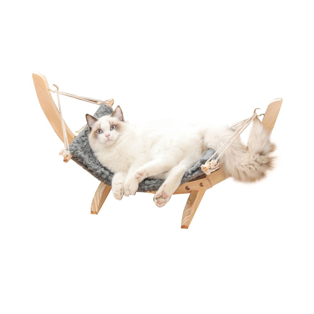 28"Lx13.8"Wx13.4"H Freestanding Cat Hammock Solid Wood Stand Plush Cat