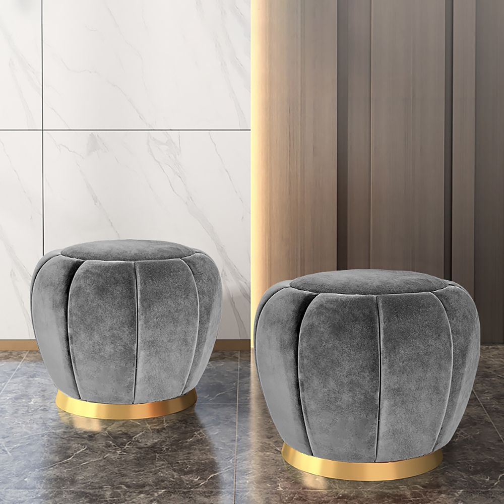 Gray Velvet Ottoman Mini Round Pouf Small