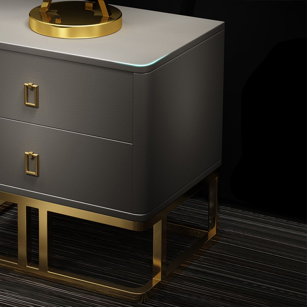 Contemporary Gray Nightstand Faux Leather Upholstery Bedside Table with