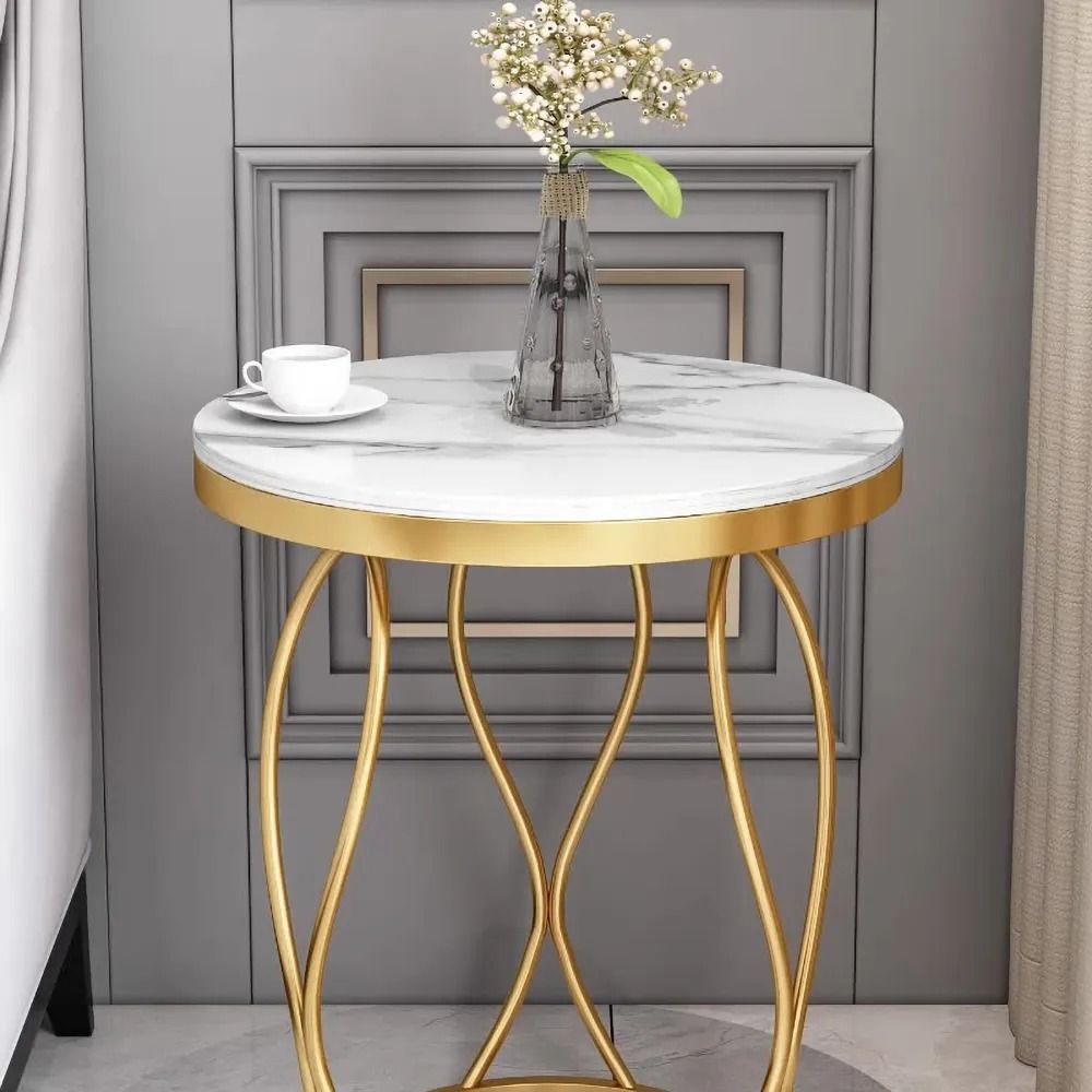 White Round Side Table With Storage Marble Top Metal Frame   5be9438365f44b81b2c4797705c0d7f6 