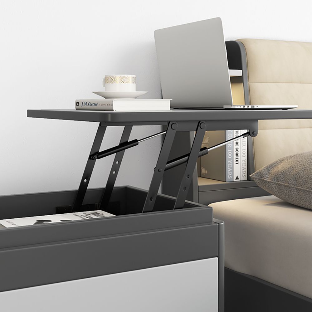 Right Hand Lift Top End Table with Drawers Modern Bedside Table in Black