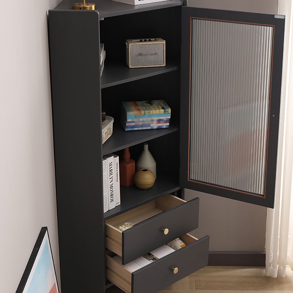 Gray Corner Tempered Glass Door Accent Storage 58" in Height