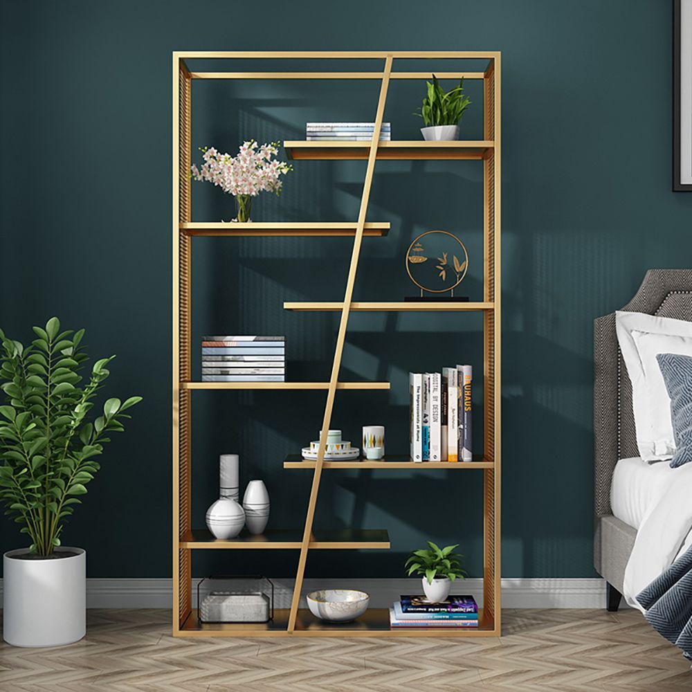 Contemporary Freestanding Etagere Bookshelf in Gold