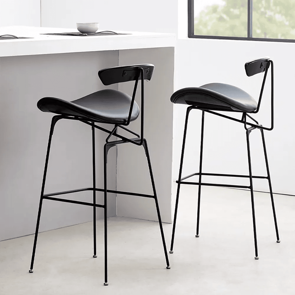 Modern Upholstered 750mm Black PU Leather Bar Stool with Gold Stainless