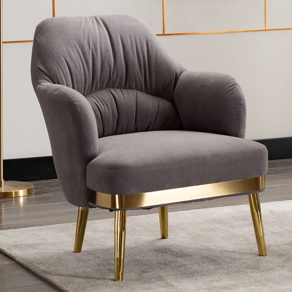 Gray Modern Accent Chair Tufted Velvet Upholstered Metal in Gold