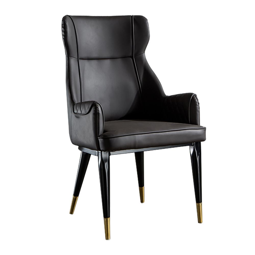 Modern Accent Chair PU Leather Upholstered Accent Chair in Black & Gold