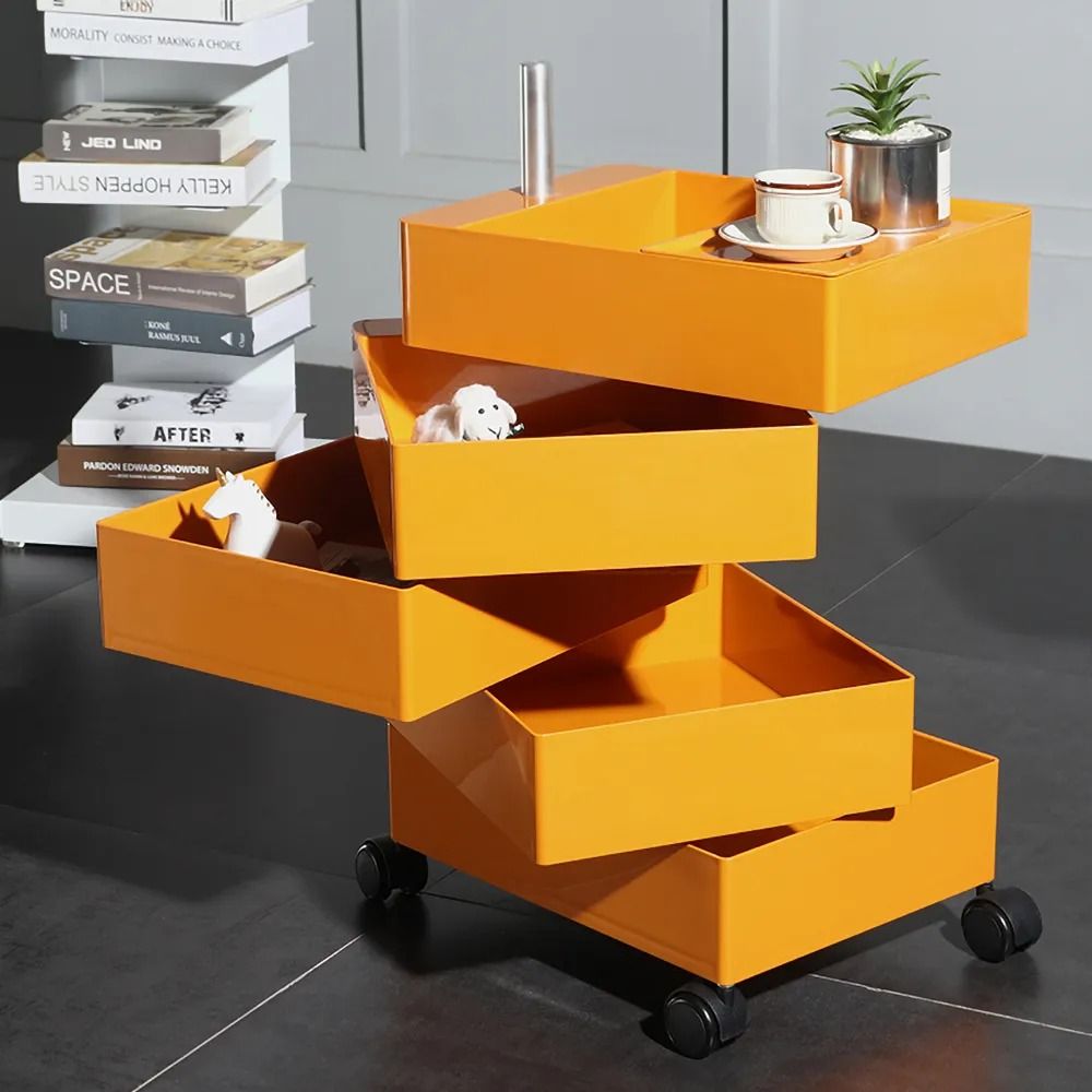 Modern Swivel Nightstand 360 Degree Rotating Multilayer Movable Bedside Table with 5 Drawers in