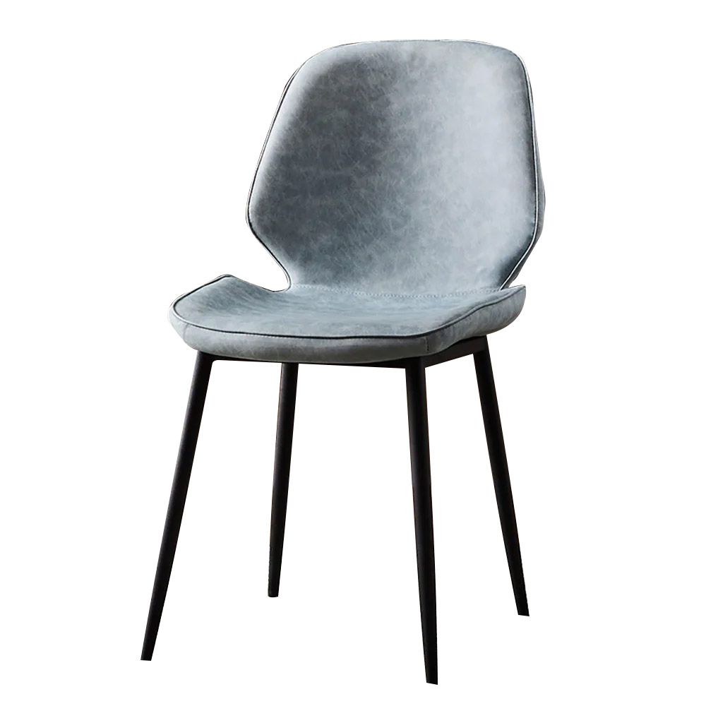 Dusty Blue Leather Upholstered Dining Chair Carbon Steel Legs Chair Set ...