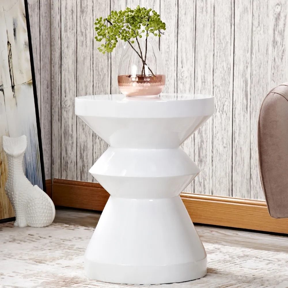 Modern Stylish White Side Table Fiberglass Round End Table