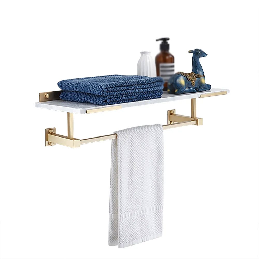 23.6" White Bathroom Floating Shelf with Marble Towel Rack