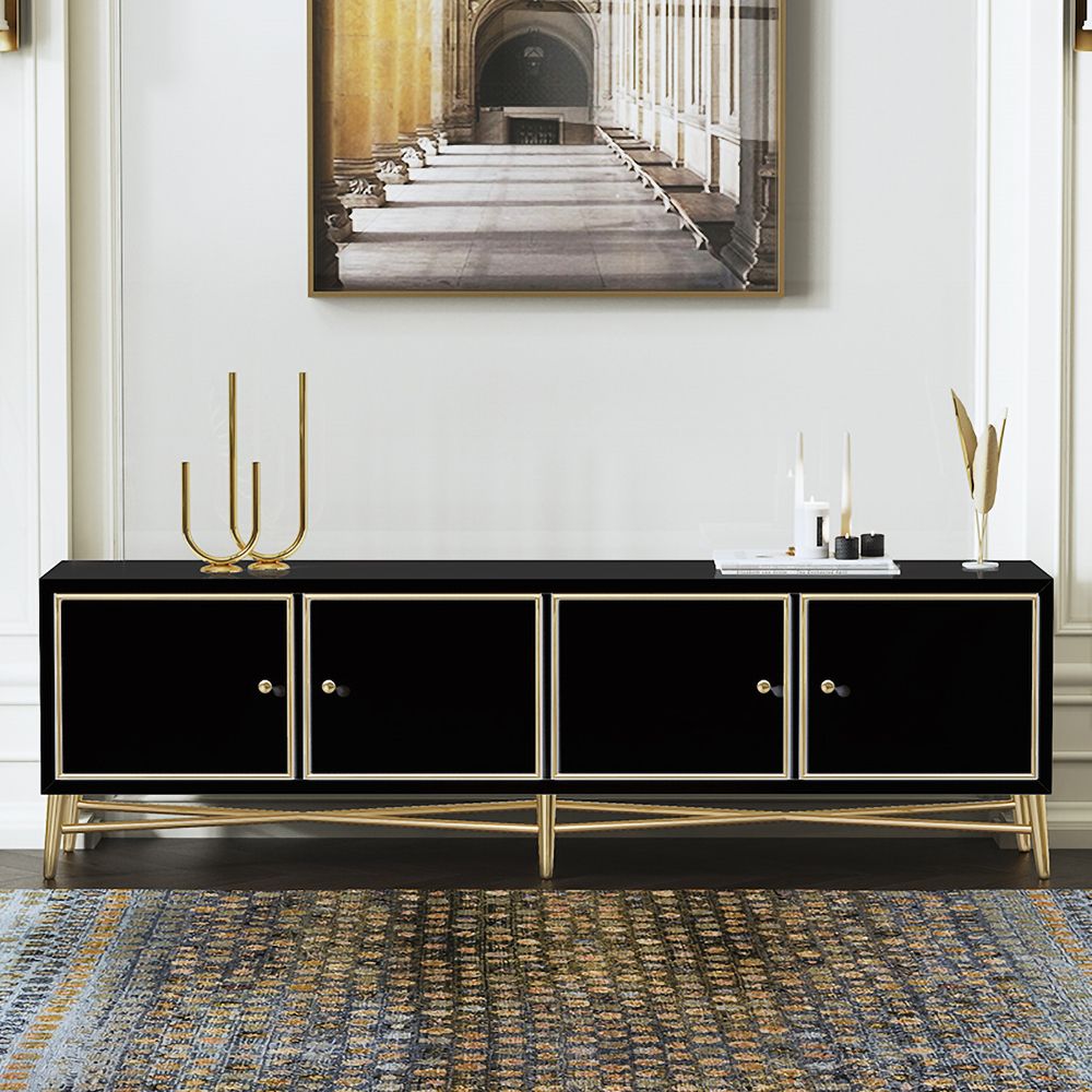 Fern Black and Gold TV Stand with Storage For TVs Up To 75" 4 Doors Mid