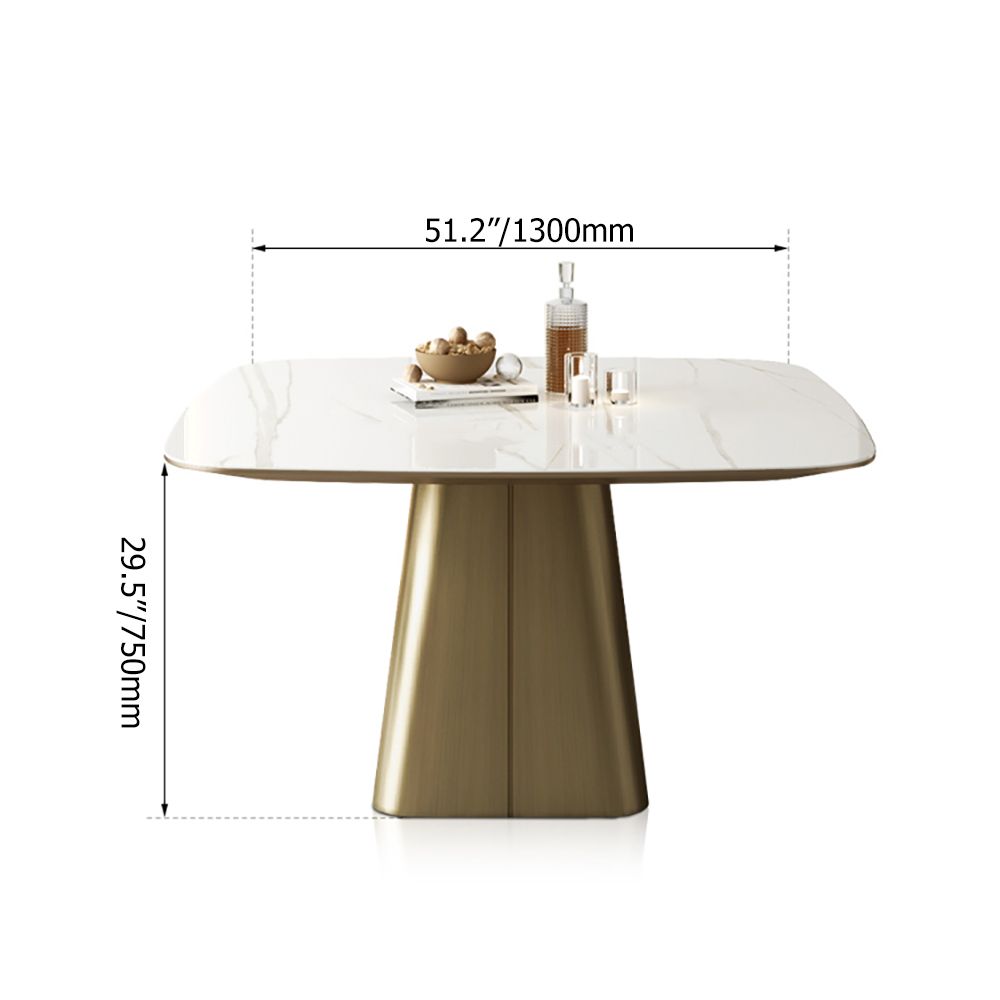 51.2" Modern Square Dining Table with Stone Top & Carbon Steel Trestle