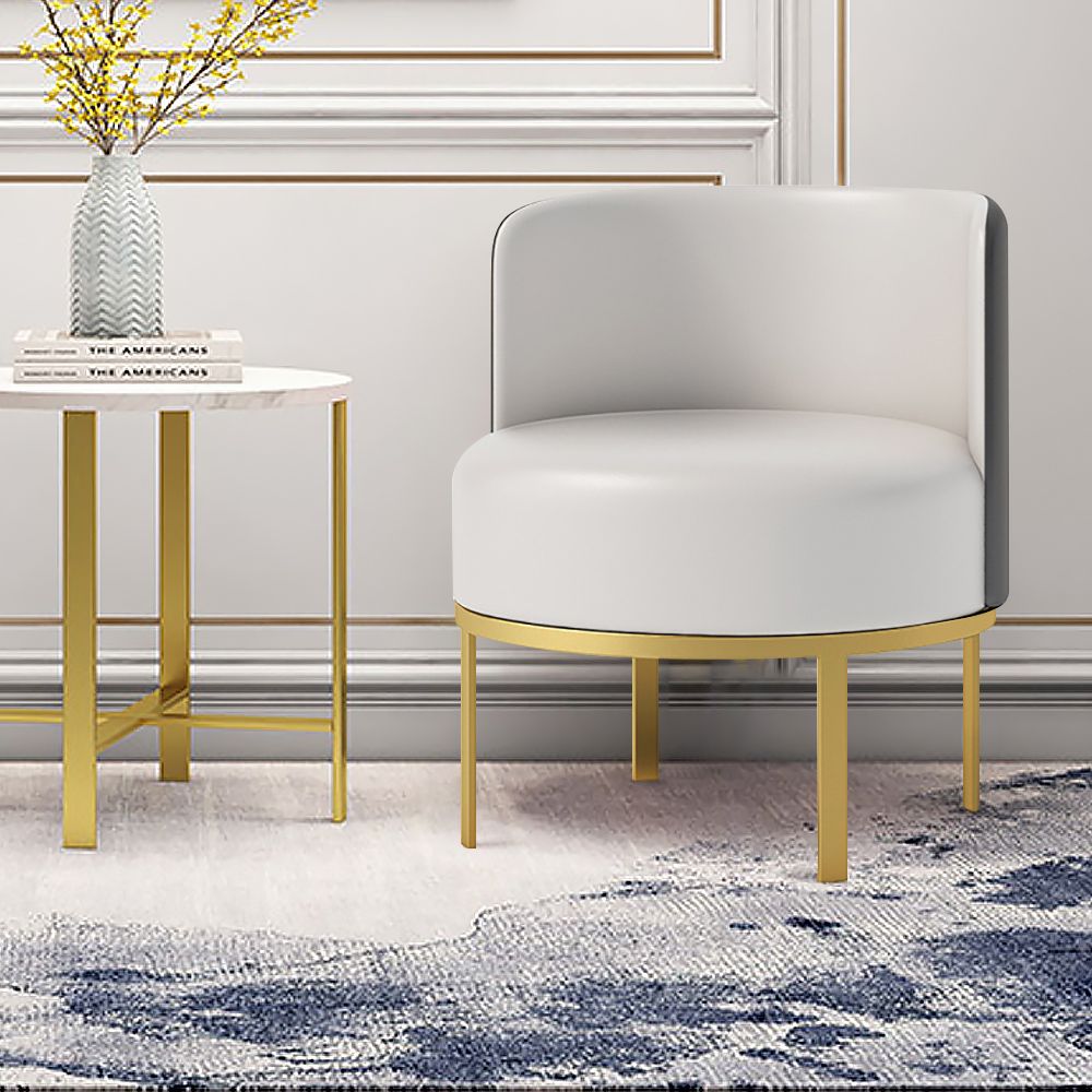White Modern Accent Chair Upholstered Leather Accent Chair in Gold Legs