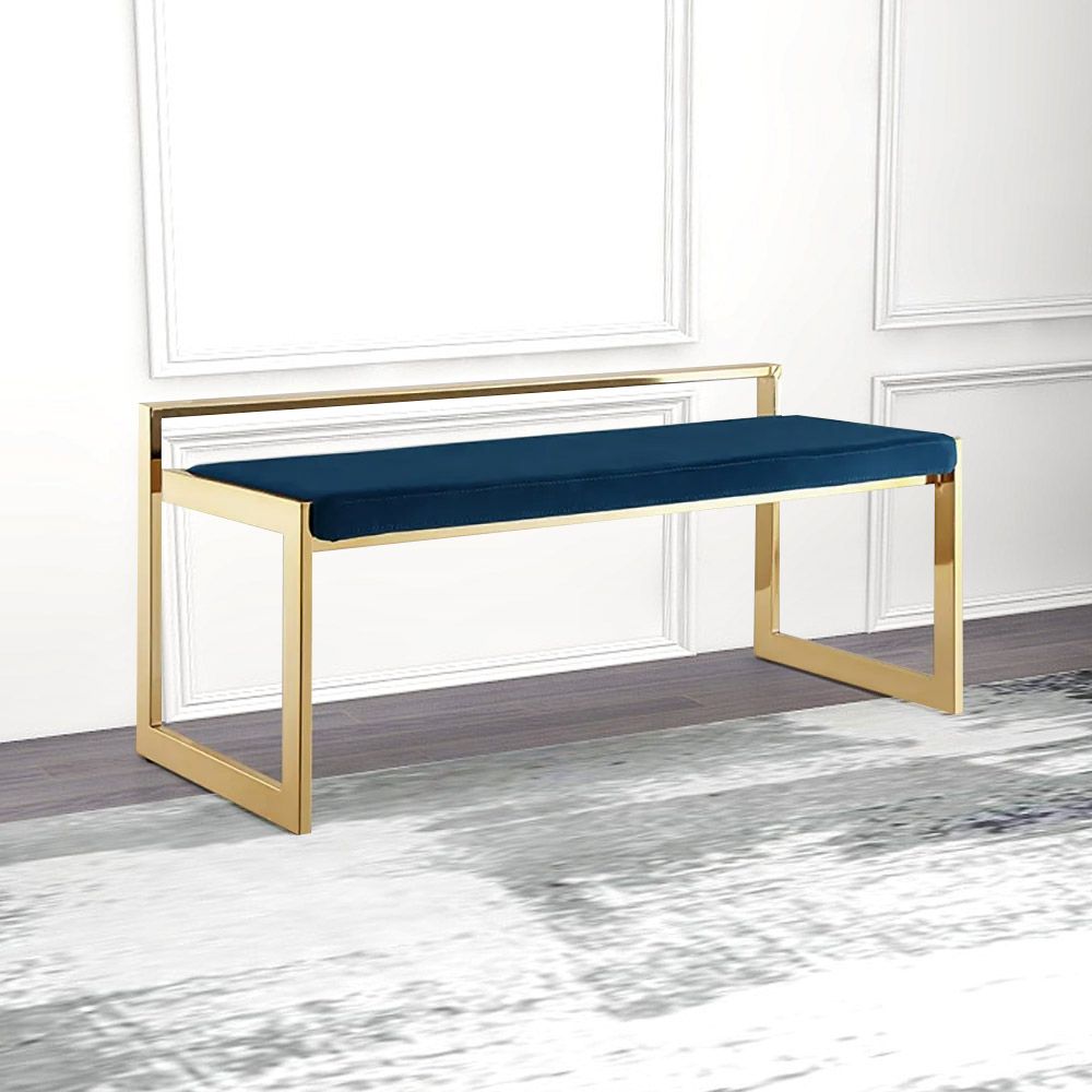 Modern Bench Velvet Upholstered Bench in Gold Finish