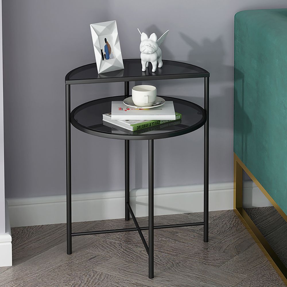 Black 2-Tiered End Table with Tempered Glass Top Metal Frame