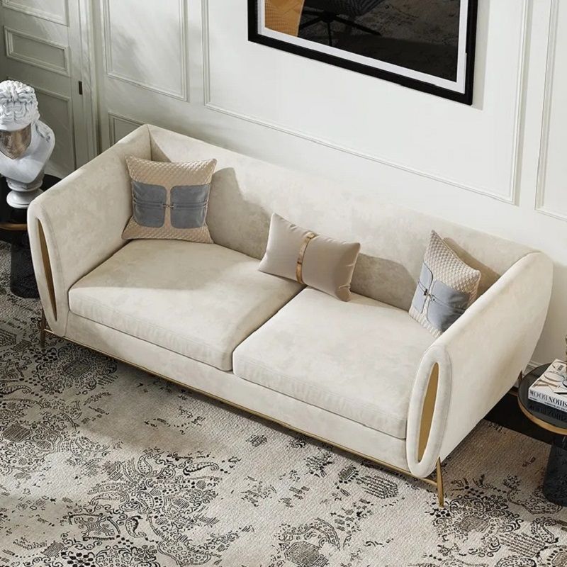 Beige Velvet Upholstered Sofa 3Seater Sofa Luxury Sofa Solid Wood