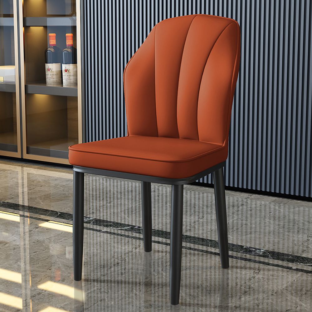Orange Modern Dining Chair PU Leather High Back Upholstered Dining