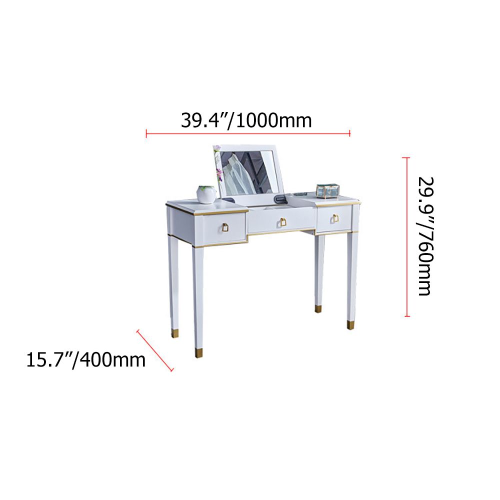 Walnut Makeup Vanity Flip Top Mirror 2Drawer Writing Desk in Gold