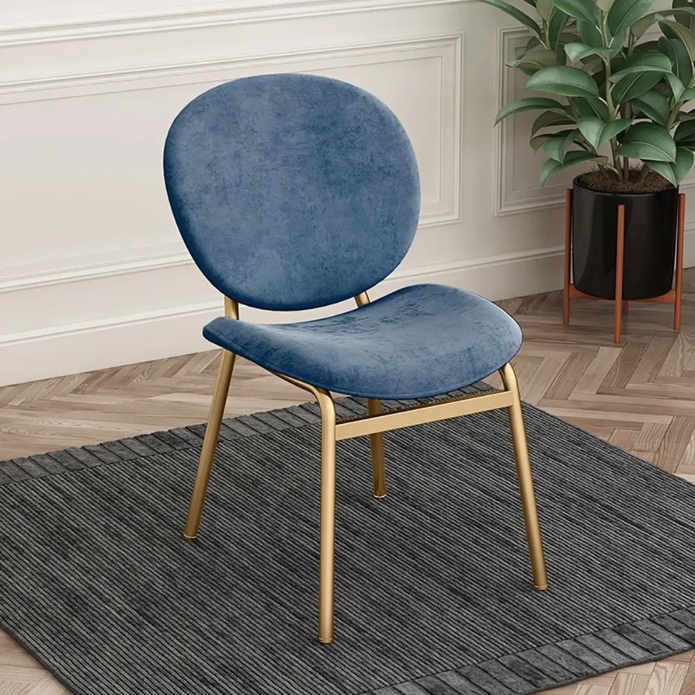 Blue Retro Velvet Dining Chair High Back Upholstered Dining Chair in