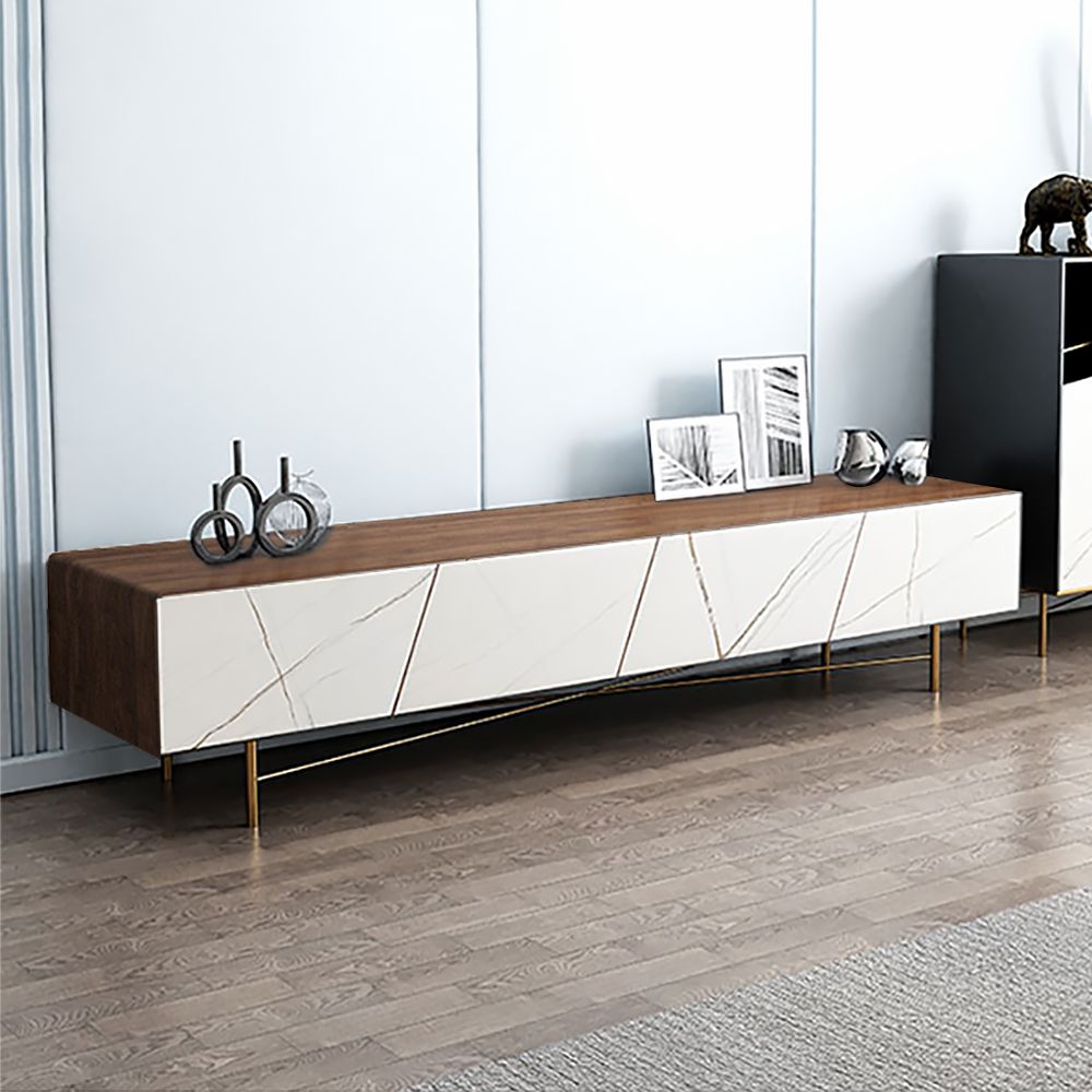 70.9" White&Walnut Faux Marble TV Media Console with Storage 3 Drawers