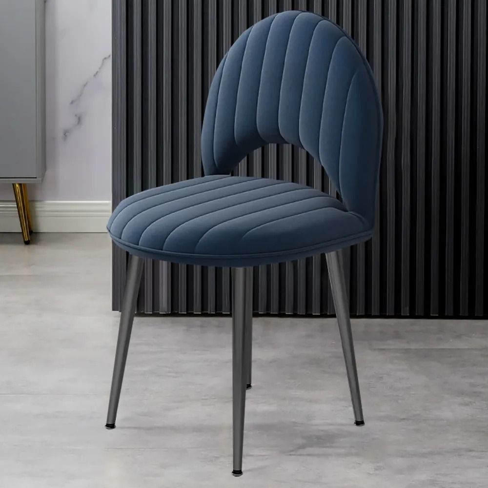 Blue Velvet Dining Chair Upholstered Modern Dining Chair in Black Legs ...