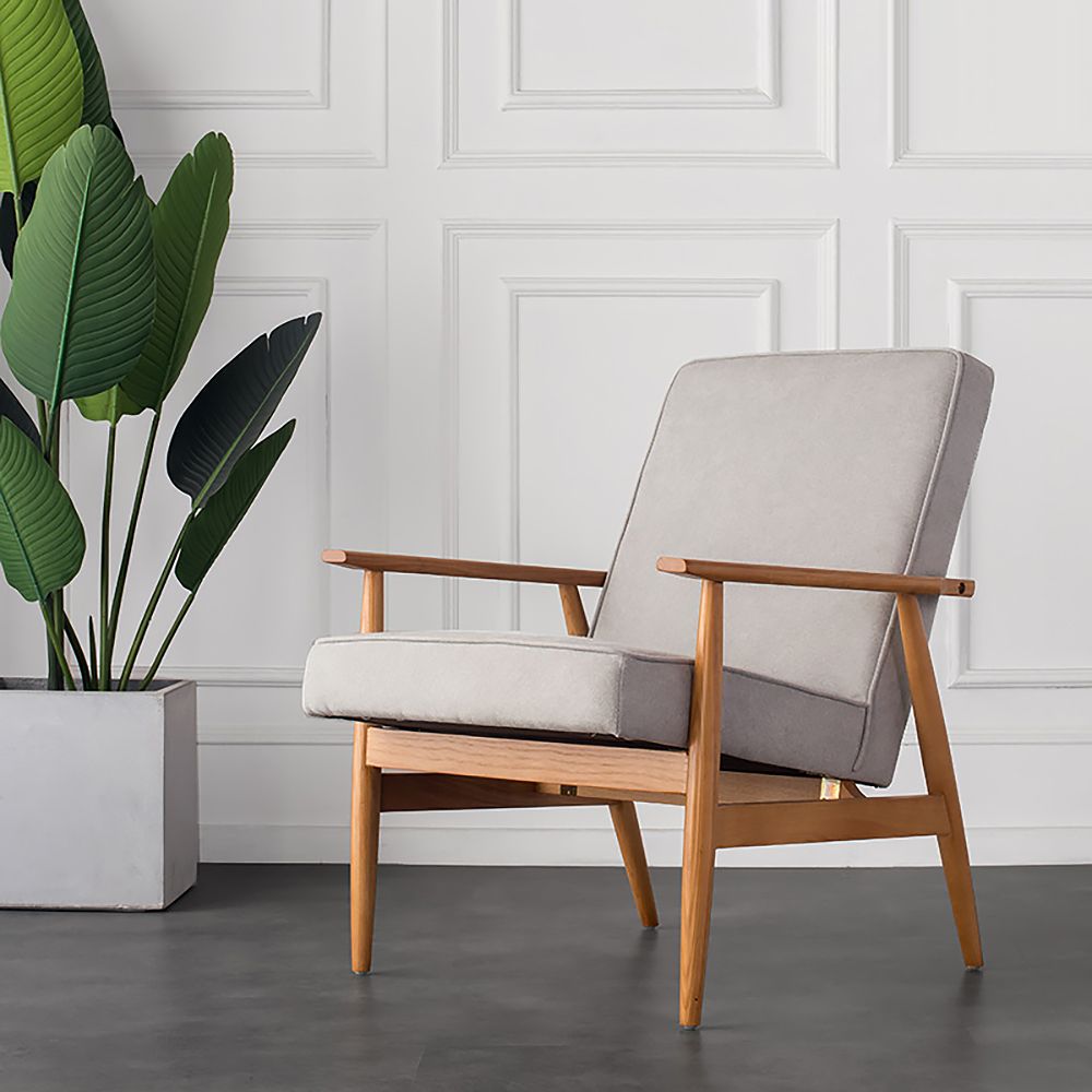 Modern Accent Chair Cotton & Linen Upholstered in Solid Wood Frame